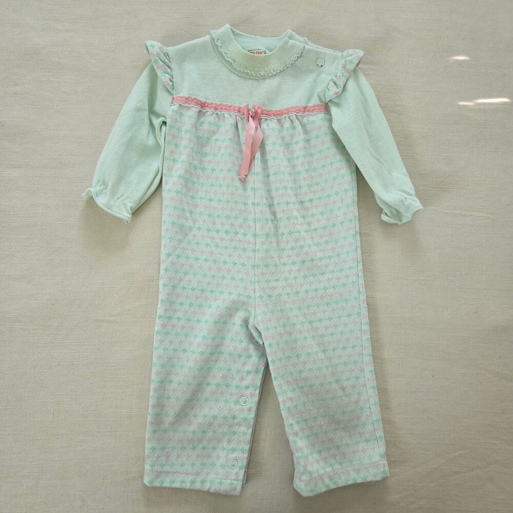 Vintage Healthtex Mint + Pink Bodysuit 9-12 months